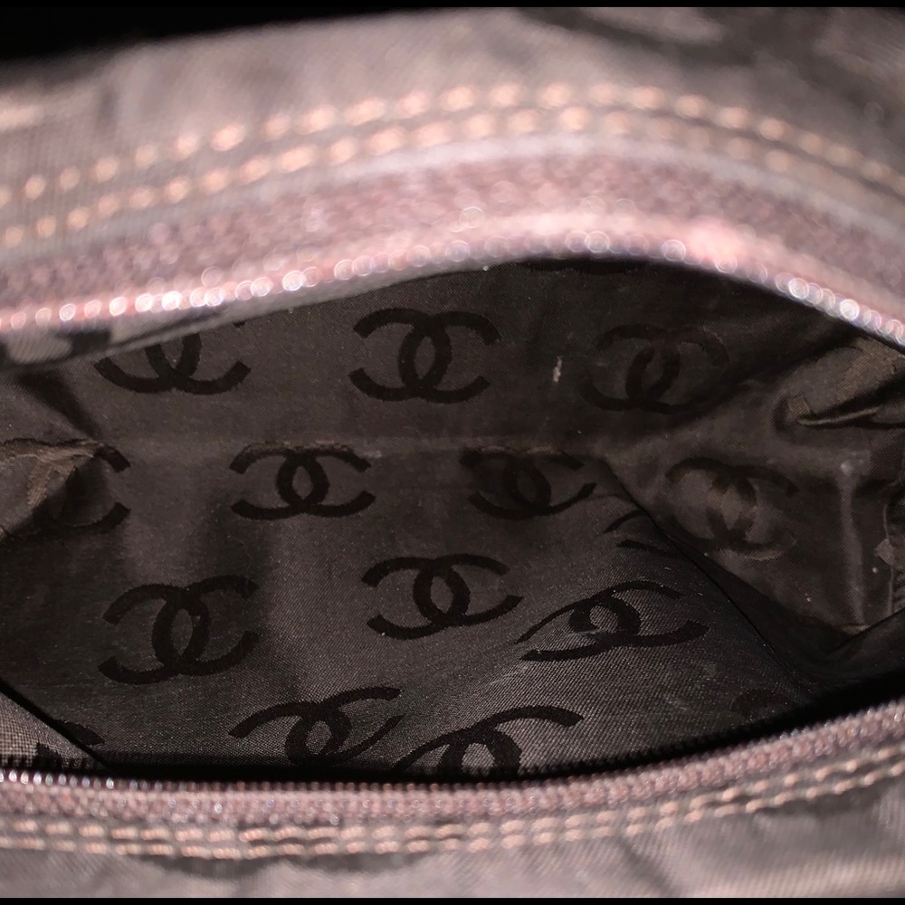 💝SOLD CHANEL Brown Nylon Embossed Clutch Pouch Bag - Picture 7 of 9